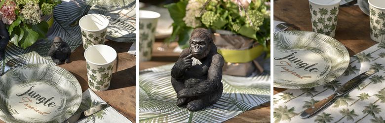 Vaisselle jetable et accessoires de table anniversaire thème jungle tropicale